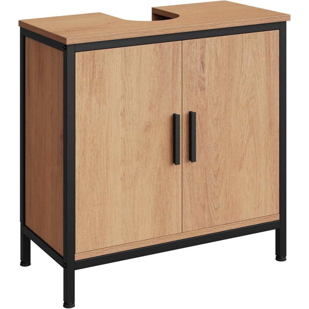 waschbeckenunterschrank 60x60x30 cm badezimmerschrank mit hoehenverstellbarer trennwand kleiner schrank im badezimmer badschrank aus holzwerkstoff metall schwarz