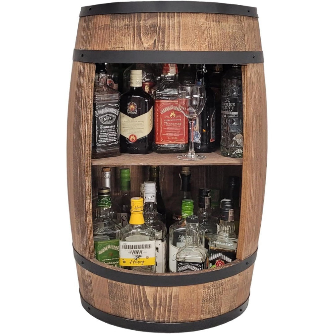 fassbar in braun stilvolle hausbar aus holz exklusive weinfass mit regal hoehe 80x50cm - hersteller vintage deko bar moebel wein whisky bier gin regal