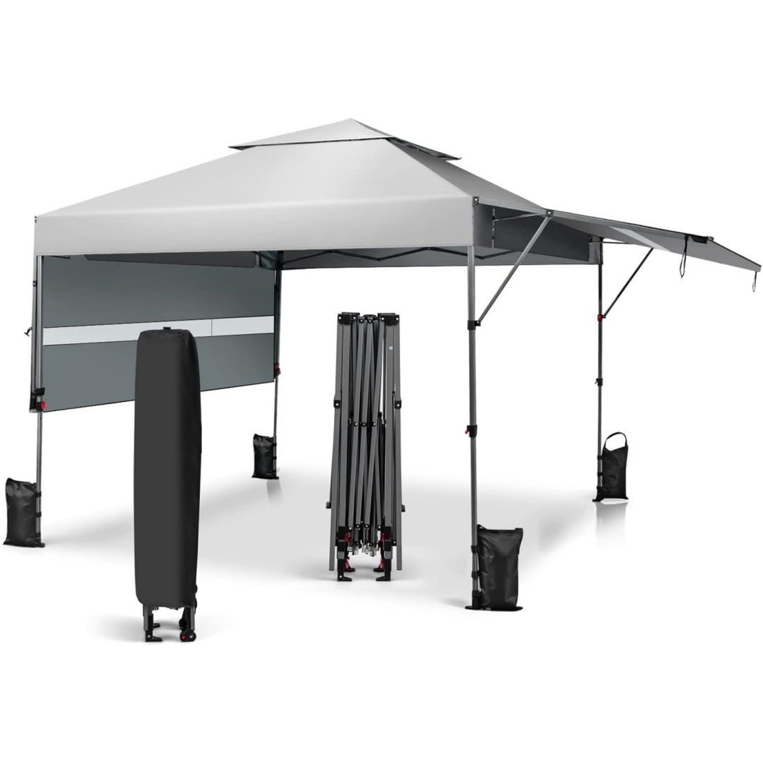 3x3m pop up pavillon mit zwei markisen faltpavillon mit rolltasche 4 sandsaecke ultraviolett-schutz 50 gartenzelt faltbar partyzelt wasserdicht stabil winterfest gartenpavillon fuer garten weiss