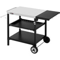 outdoor grilltisch 3-etagen servierwagen mit 100 x 50 cm tischplatte beistelltisch grillablagetisch mit klappbarer seitenablage garten trolley mit push-pull regal