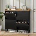 schuhschrank schmal schuhschrank mit 4 flip-klappen schuhkipper mit holzfuessen schuhregal geschlossen shoe cabinet fuer flur eingang diele garderobe 100x915x19cm schwarz