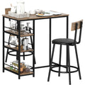 bartisch mit barhocker set fuer 2 2 gepolsterte barstuehle eiche rueckenlehne kuechentisch mit 3 ablagen modern-stil bartheke fuer esszimmer kueche stahl
