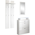 flurmoebel set mit schuhschrank spiegel und garderobe glasablage mit lichtemittierende diode glaenzendes melamin farbe weiss schuhregal fuer die tuer modell paola set